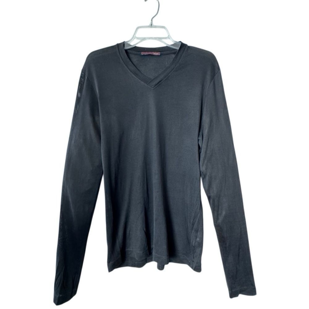 Bally Black V Neck Shirt Pullover Silk Made in Italy SZ 42